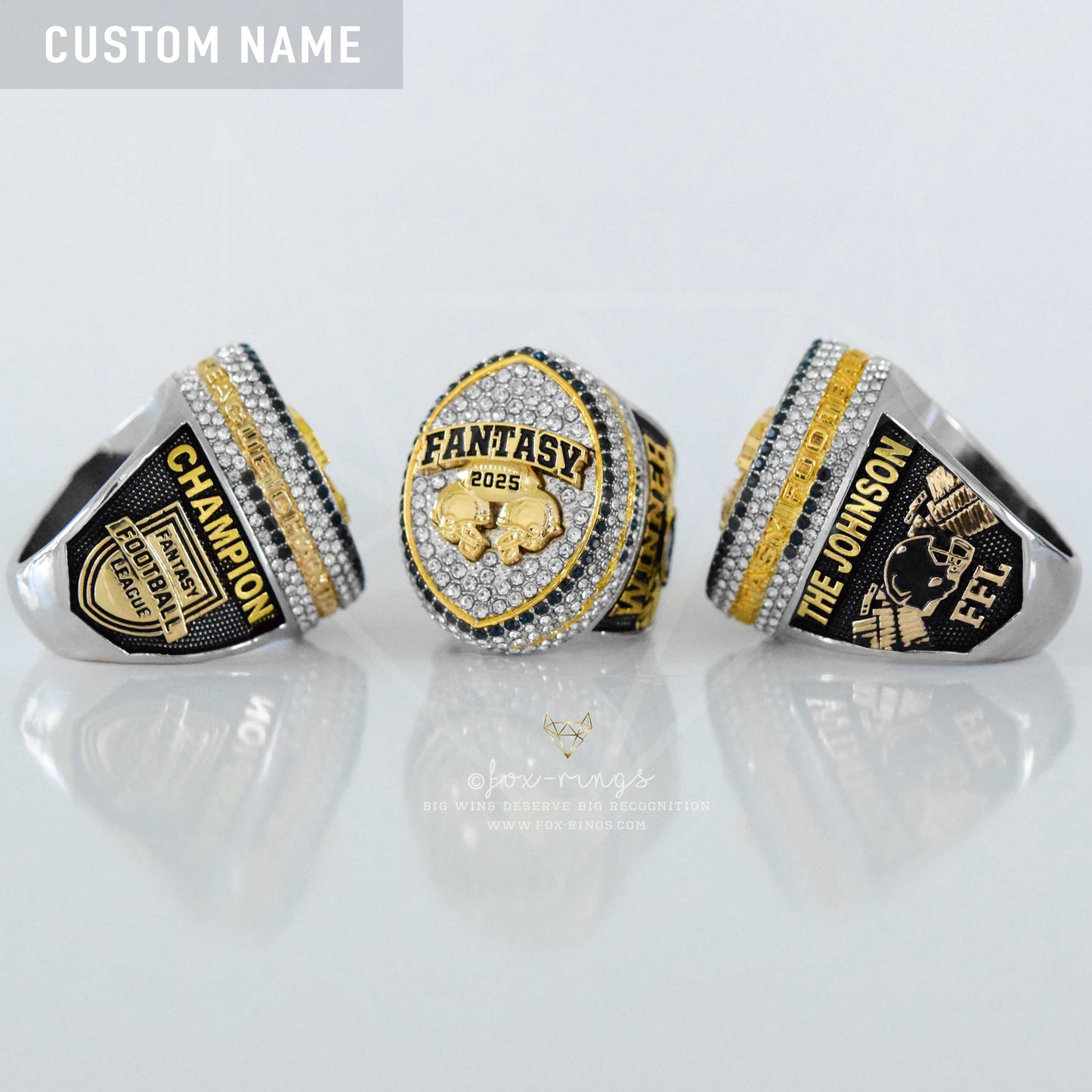 Fantasy Football League (2025) - CUSTOM NAME Championship Ring (Football Helmets Design)