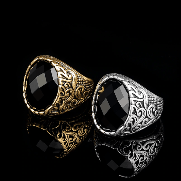 Black Oval Cut Resin Stone - Bishop Antique Finish Ring – Fox-Rings Black Oval Cut Resin Stone - Bishop Antique Finish Ring – Fox-Rings