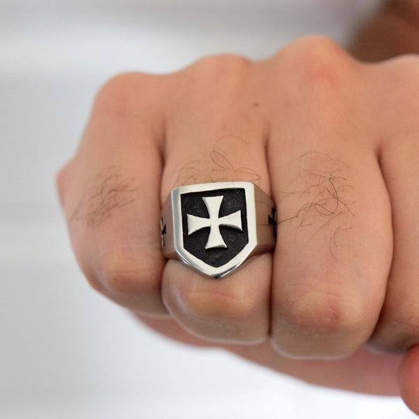 IFUAQZ Men's Stainless Steel Motorcycle Biker Ring - Vintage Chain Design, 316L Steel, 12mm Wide, Hip Hop Punk Ring