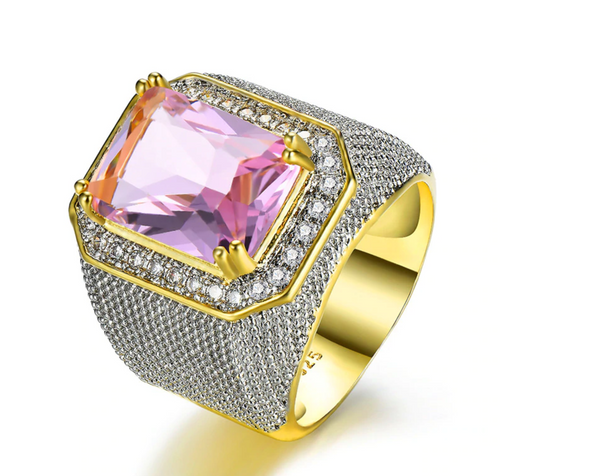 Bishop Ring (Stainless Steel) Pink Zircon Gemstone