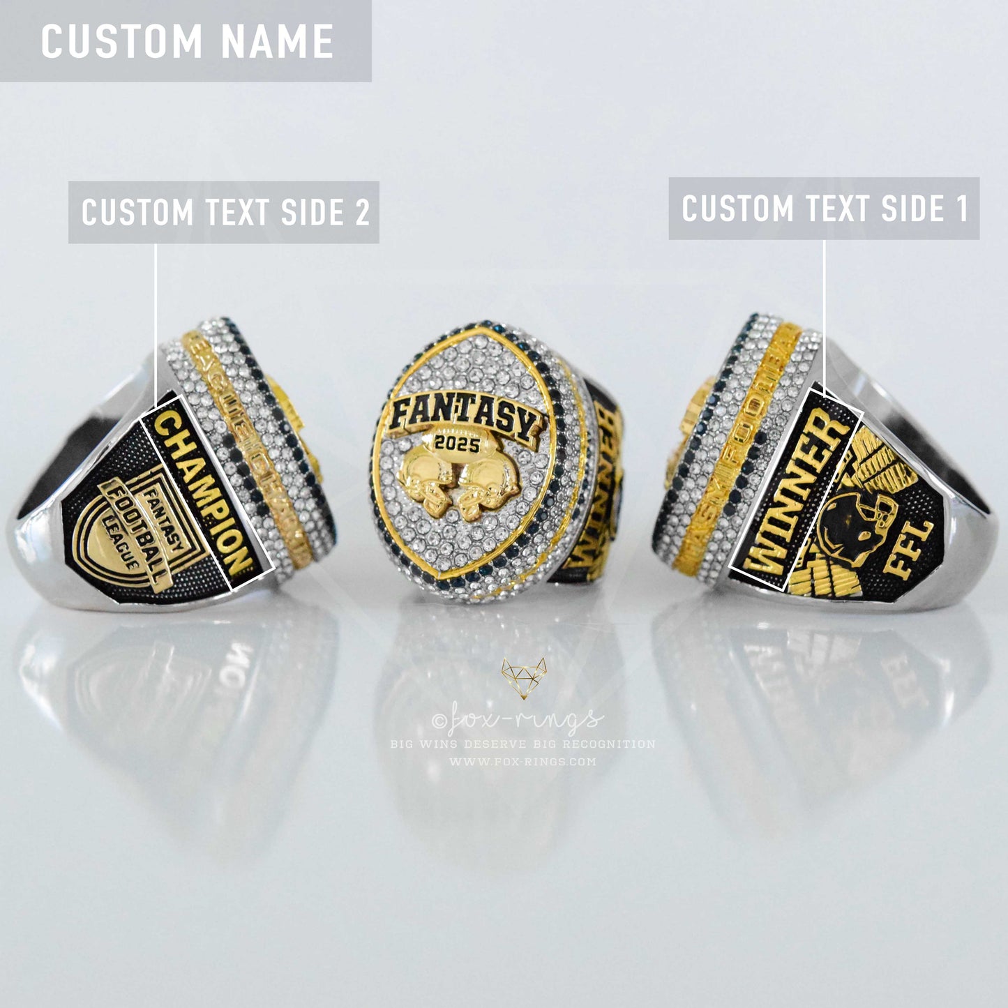 Fantasy Football League (2025) - CUSTOM NAME (2 Custom Sides) Championship Ring (Football Helmets Design)