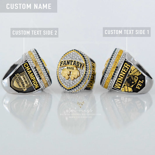 Fantasy Football League (2025) - CUSTOM NAME (2 Custom Sides) Championship Ring (Football Helmets Design)