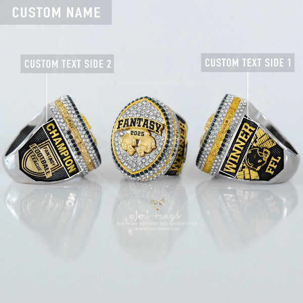 Fantasy Football League (2025) - CUSTOM NAME (2 Custom Sides) Championship Ring (Football Helmets Design)