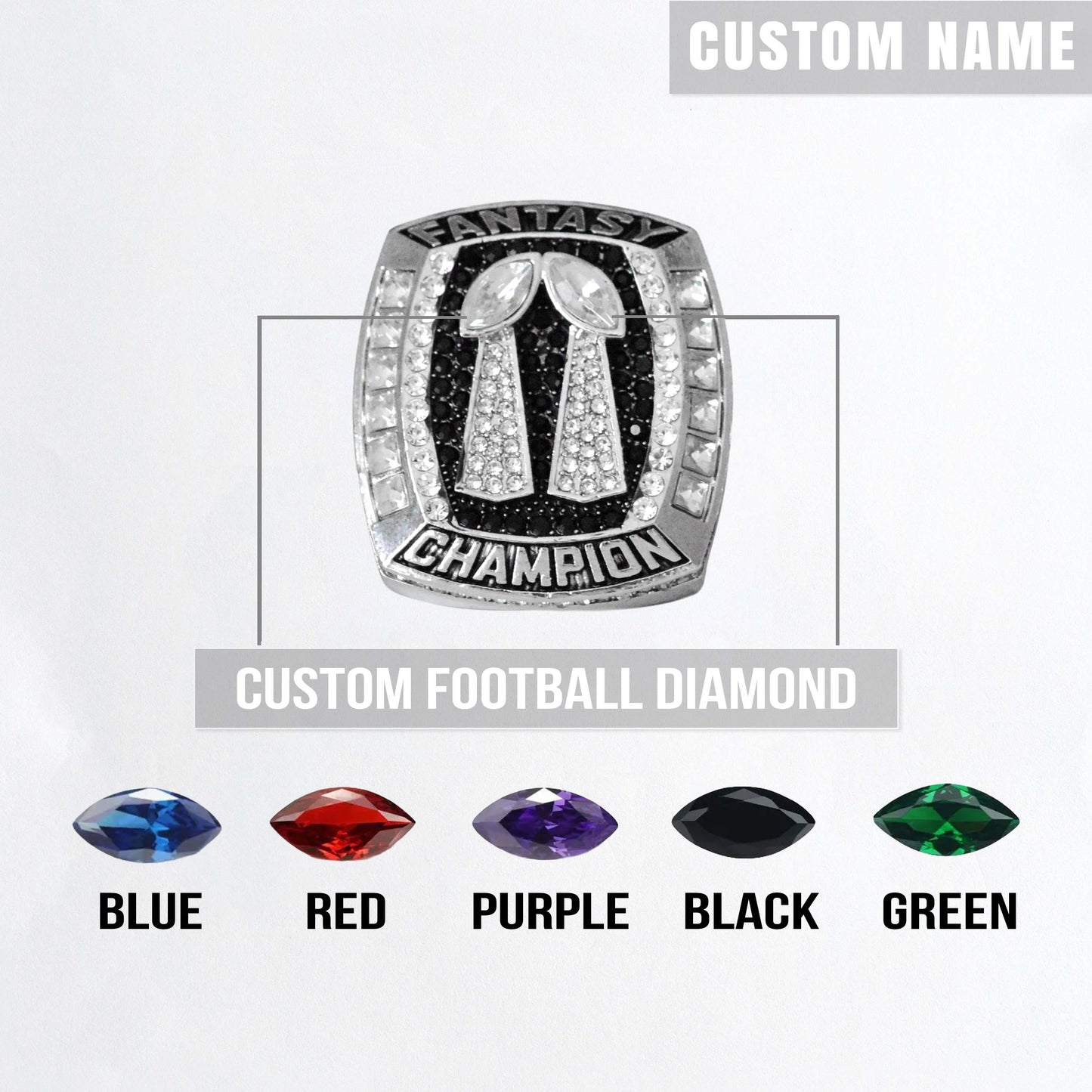 2 Time Fantasy League Champion CUSTOM NAME (2 Custom Sides and Football Diamond)- FoxRings Exclusive - Back to Back FFL Football Championship Ring