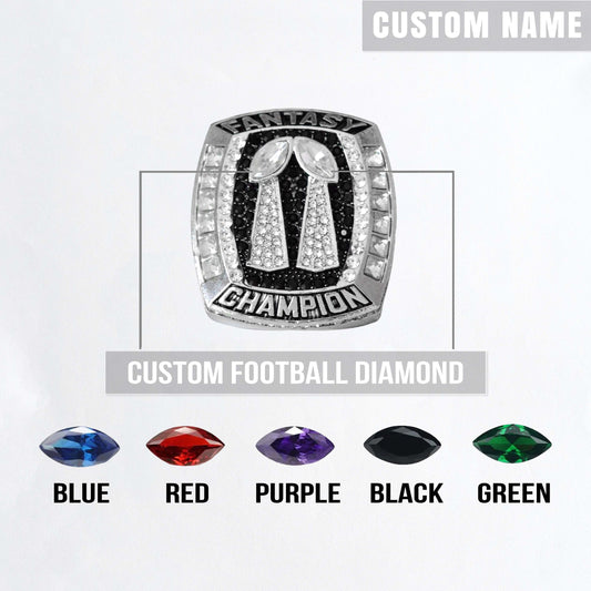 2 Time Fantasy League Champion CUSTOM NAME (2 Custom Sides and Football Diamond)- FoxRings Exclusive - Back to Back FFL Football Championship Ring