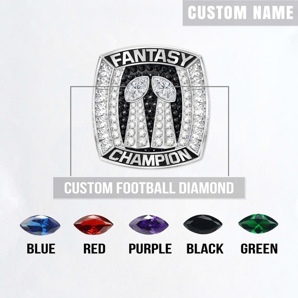2 Time Fantasy League Champion CUSTOM NAME (2 Custom Sides and Football Diamond)- FoxRings Exclusive - Back to Back FFL Football Championship Ring
