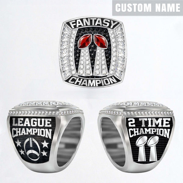2 Time Fantasy League Champion CUSTOM NAME (2 Custom Sides and Football Diamond)- FoxRings Exclusive - Back to Back FFL Football Championship Ring