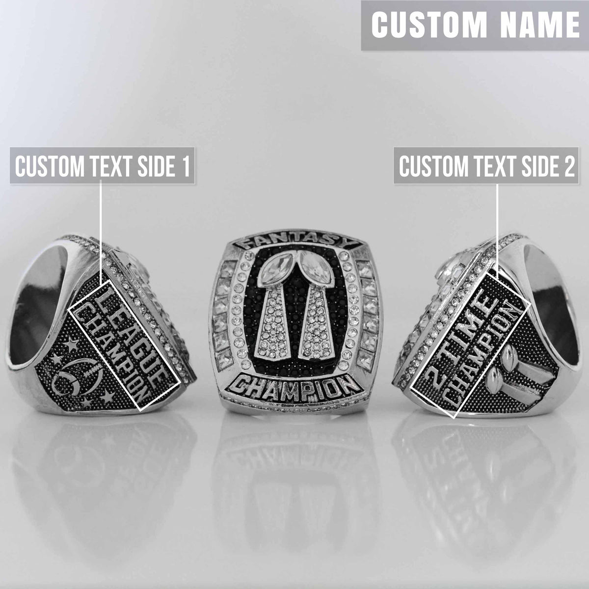 2 Time Fantasy League Champion CUSTOM NAME (2 Custom Sides) - FoxRings Exclusive - Back to Back FFL Football Championship Ring