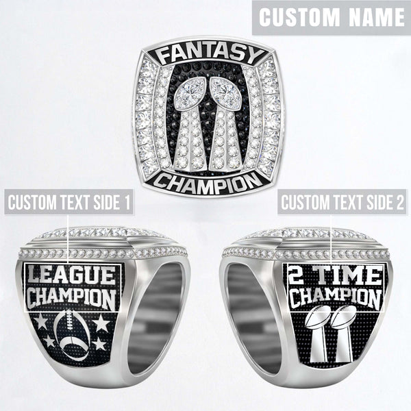 2 Time Fantasy League Champion CUSTOM NAME (2 Custom Sides) - FoxRings Exclusive - Back to Back FFL Football Championship Ring