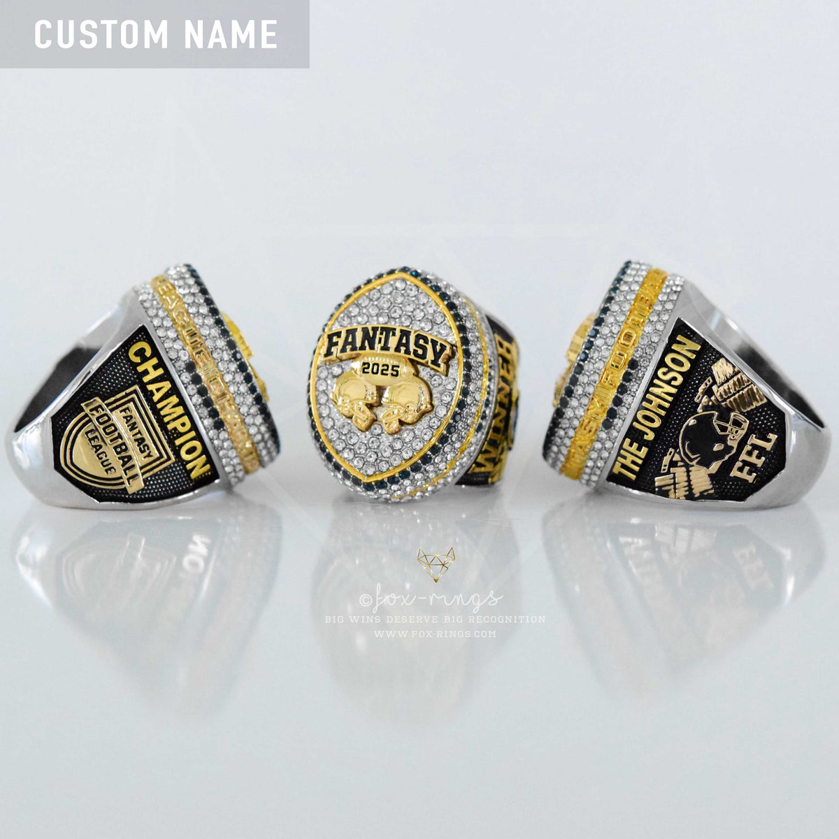 Fantasy Football League (2025) - CUSTOM NAME Championship Ring (Football Helmets Design)