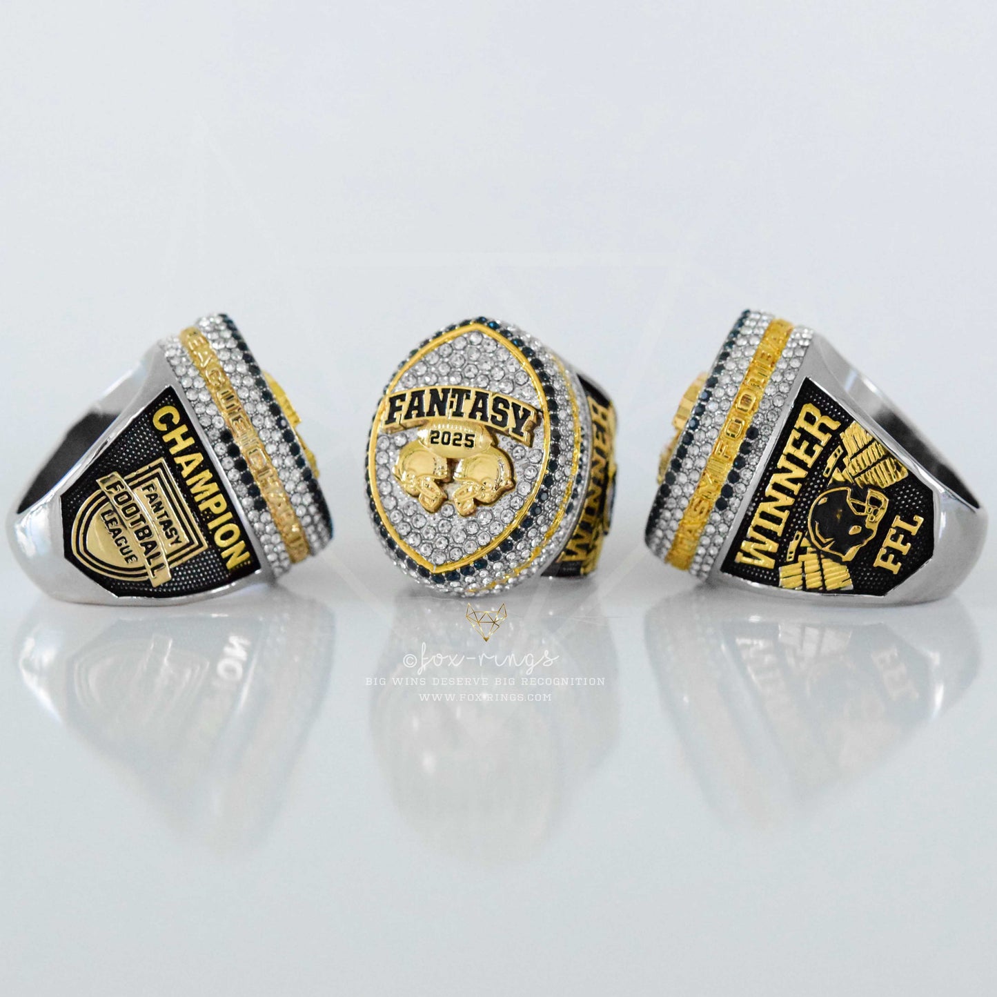 Fantasy Football League (2025) - CUSTOM NAME (2 Custom Sides) Championship Ring (Football Helmets Design)