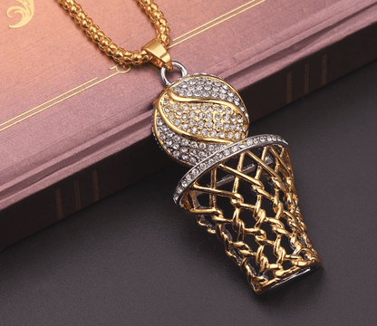 Ball and Hoop - Cubic Zirconia (Stainless Steel) Basketball Necklace - Fox - Rings