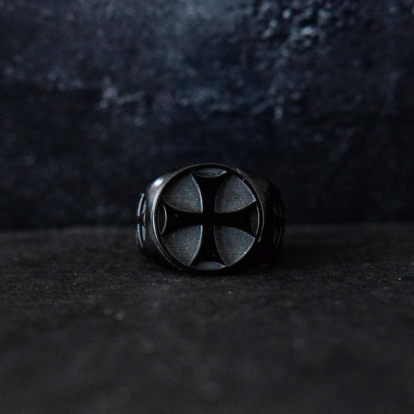 Black Cross Emblem Stainless Steel ring - Motorcycle Club Biker Ring - Fox - Rings