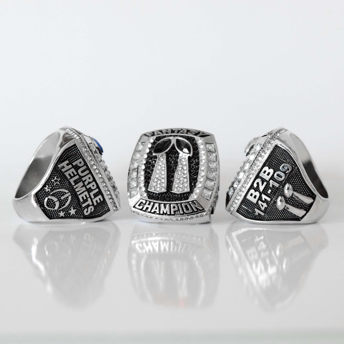 2 Time Fantasy League Champion CUSTOM NAME (2 Custom Sides and Football Diamond)- FoxRings Exclusive - Back to Back FFL Football Championship Ring