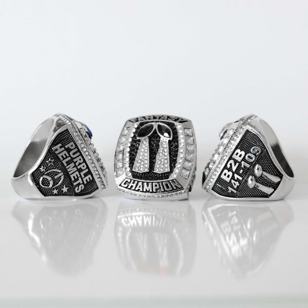 2 Time Fantasy League Champion CUSTOM NAME (2 Custom Sides and Football Diamond)- FoxRings Exclusive - Back to Back FFL Football Championship Ring