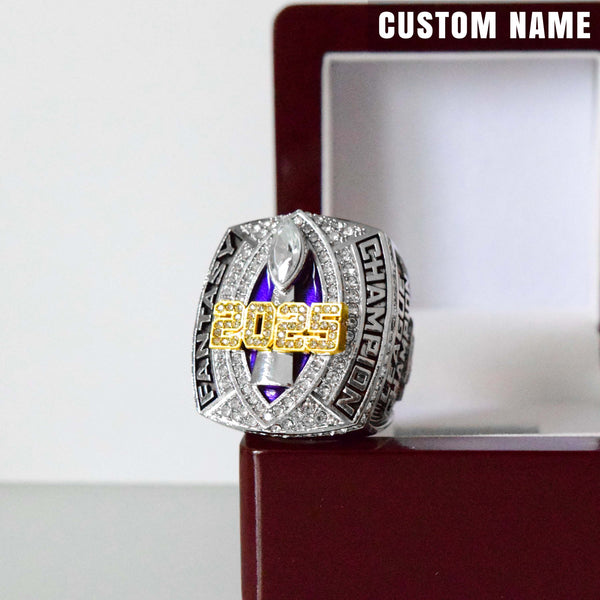 Fantasy 2025 GRIDIRON League Champion - CUSTOM NAME (2 Custom Sides)- FoxRings Exclusive - FFL Football Championship Ring