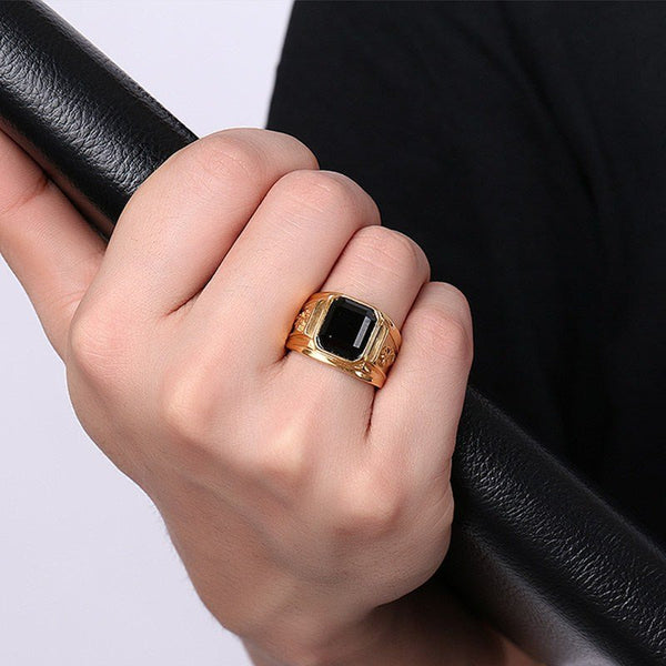 Elegant Golden Dragon Signet Rhinestone Ring (Stainless Steel) - Fox - Rings