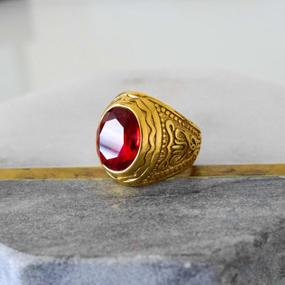 Elegant Round Bishop (Red Ruby) Gold Ring - Fox - Rings