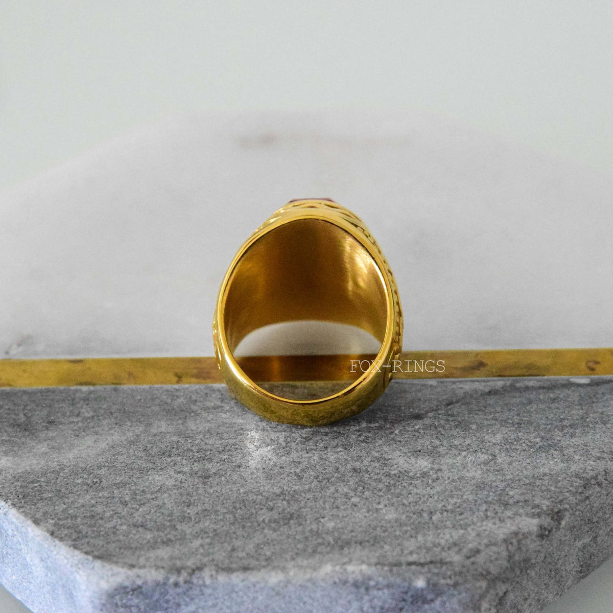 Elegant Round Bishop (Red Ruby) Gold Ring - Fox - Rings