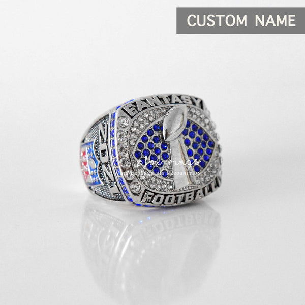Fantasy Football League (2021) - CUSTOM NAME Championship Ring (Blue Stone) - Fox - Rings