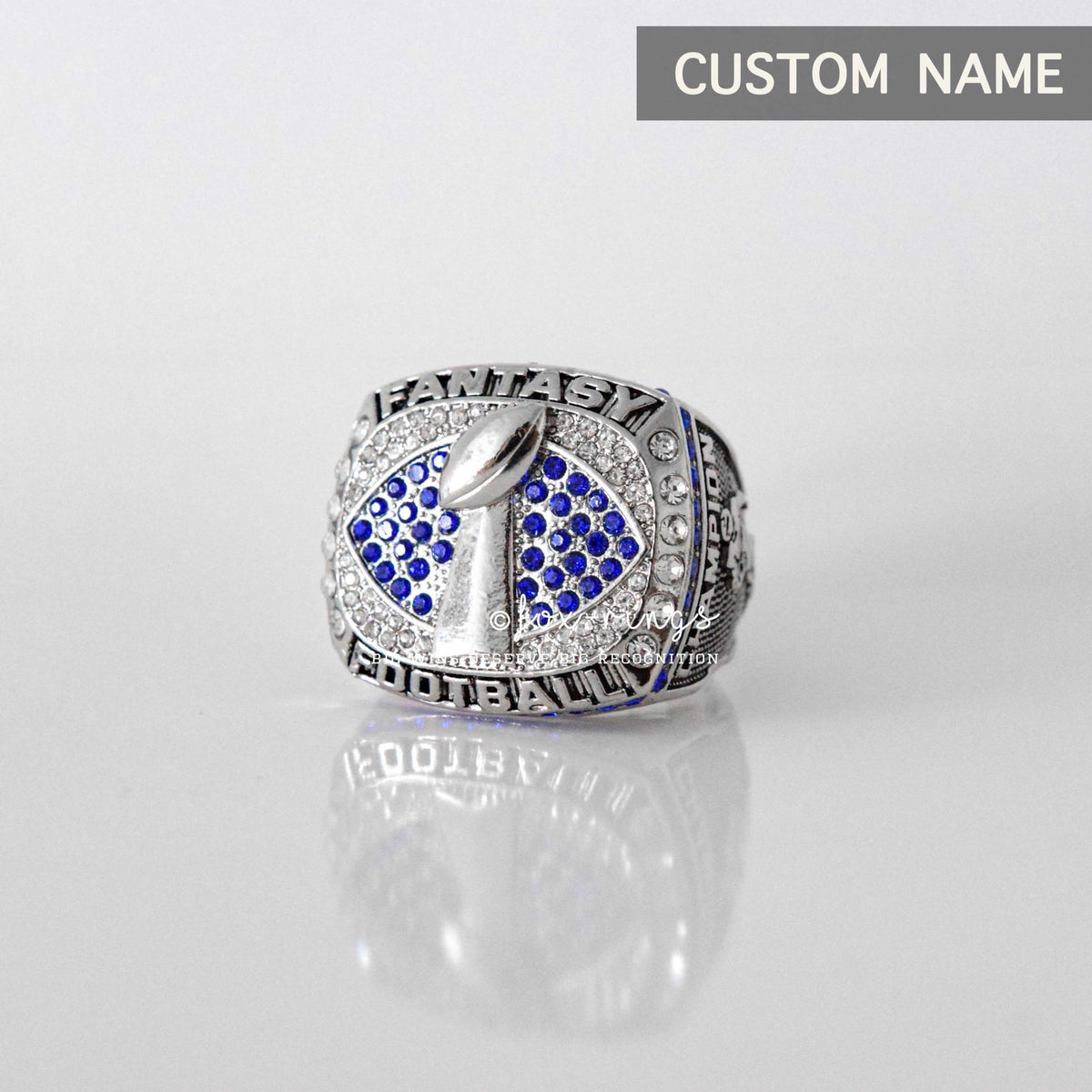 Fantasy Football League (2021) - CUSTOM NAME Championship Ring (Blue Stone) - Fox - Rings