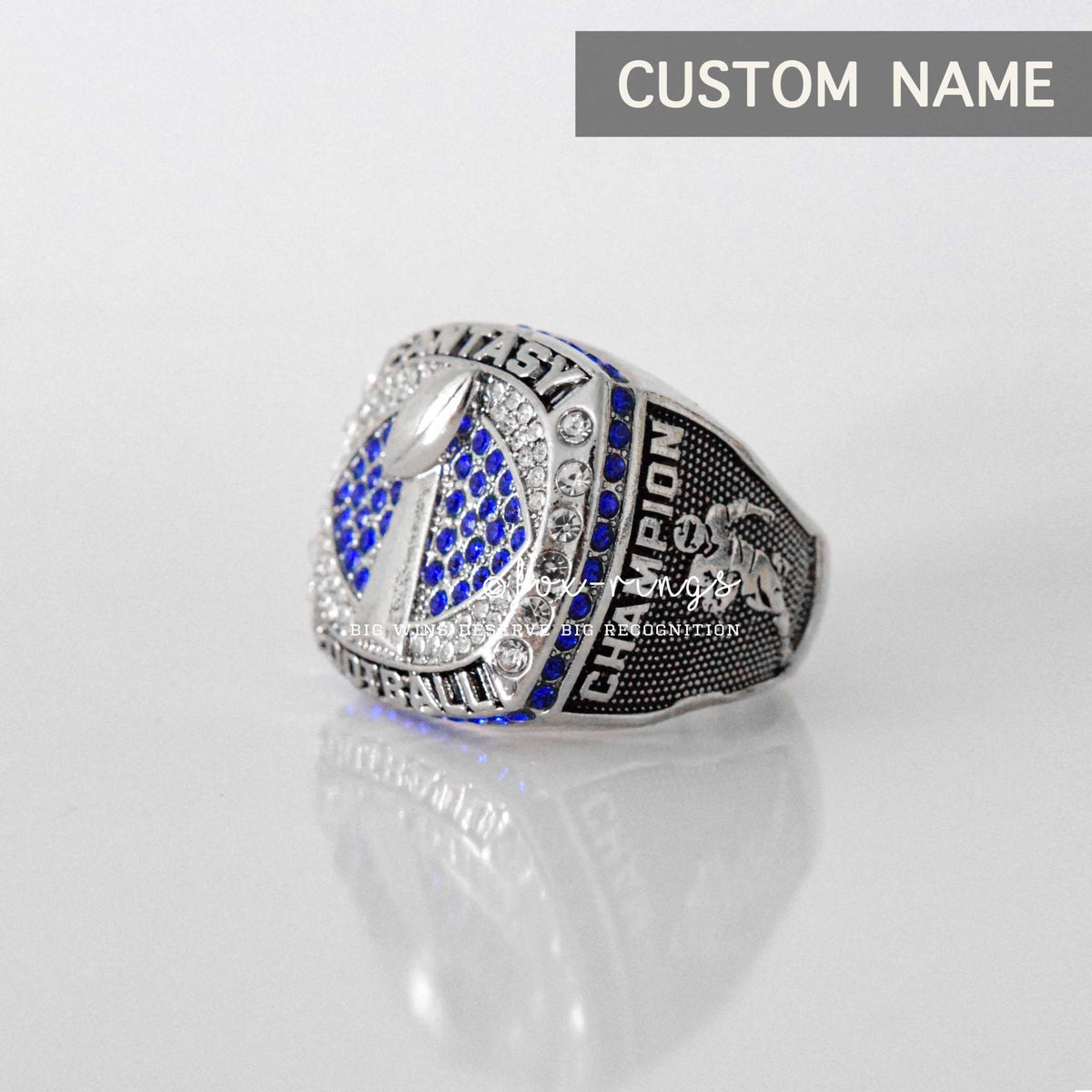 Fantasy Football League (2021) - CUSTOM NAME Championship Ring (Blue Stone) - Fox - Rings