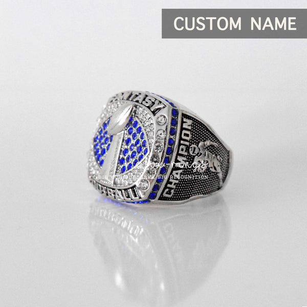 Fantasy Football League (2021) - CUSTOM NAME Championship Ring (Blue Stone) - Fox - Rings