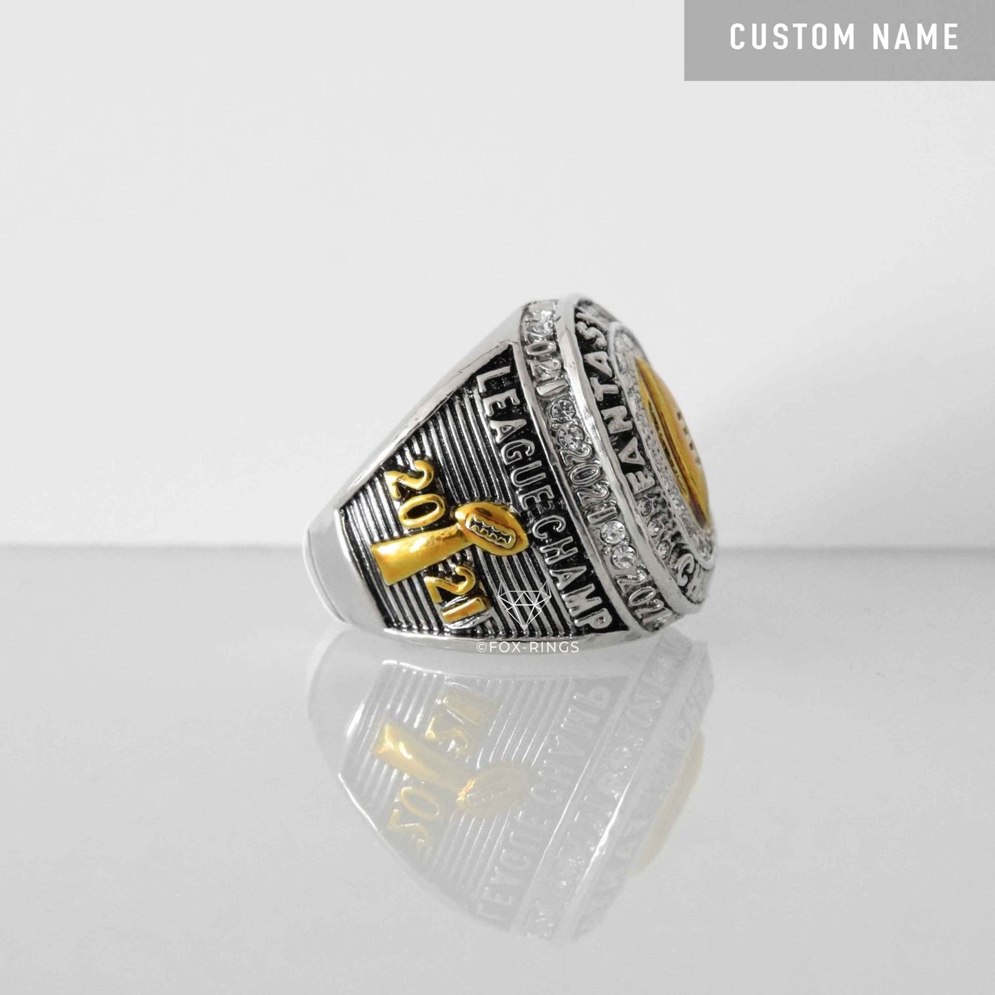 Fantasy Football League (2021) - CUSTOM NAME Championship Ring (Golden Football) - Fox - Rings