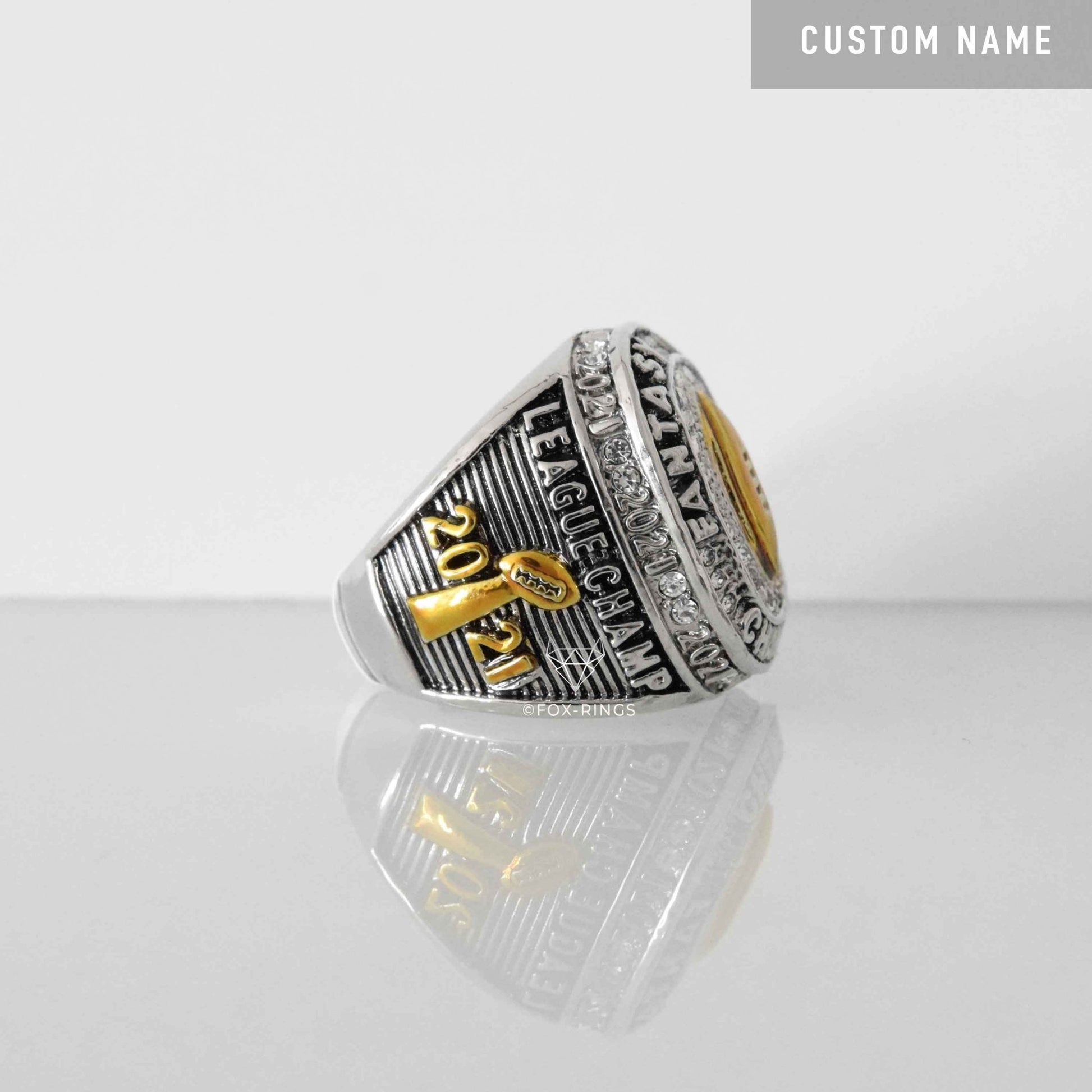 Fantasy Football League (2021) - CUSTOM NAME Championship Ring (Golden Football) - Fox - Rings
