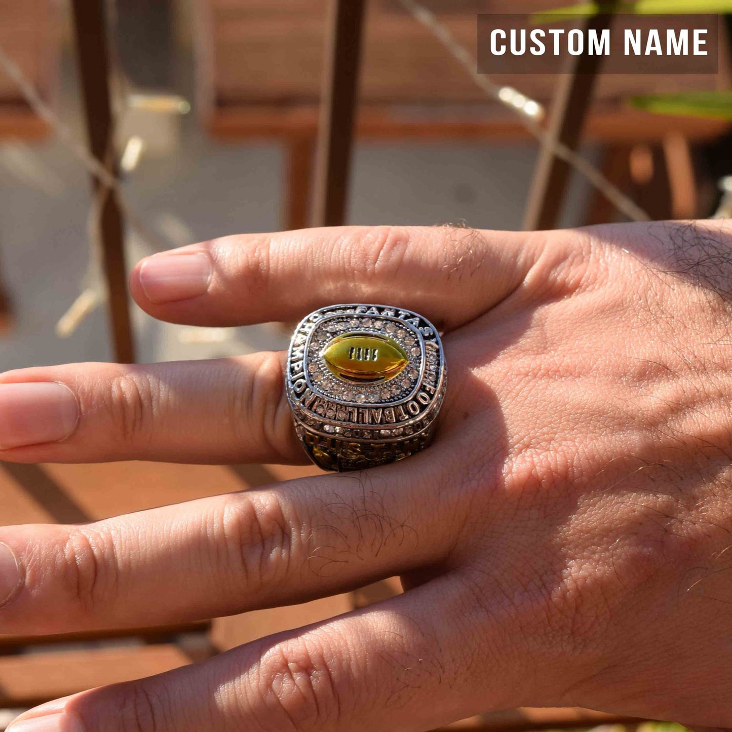 Fantasy Football League (2022) - CUSTOM NAME Championship Ring (Golden Football) - Fox - Rings