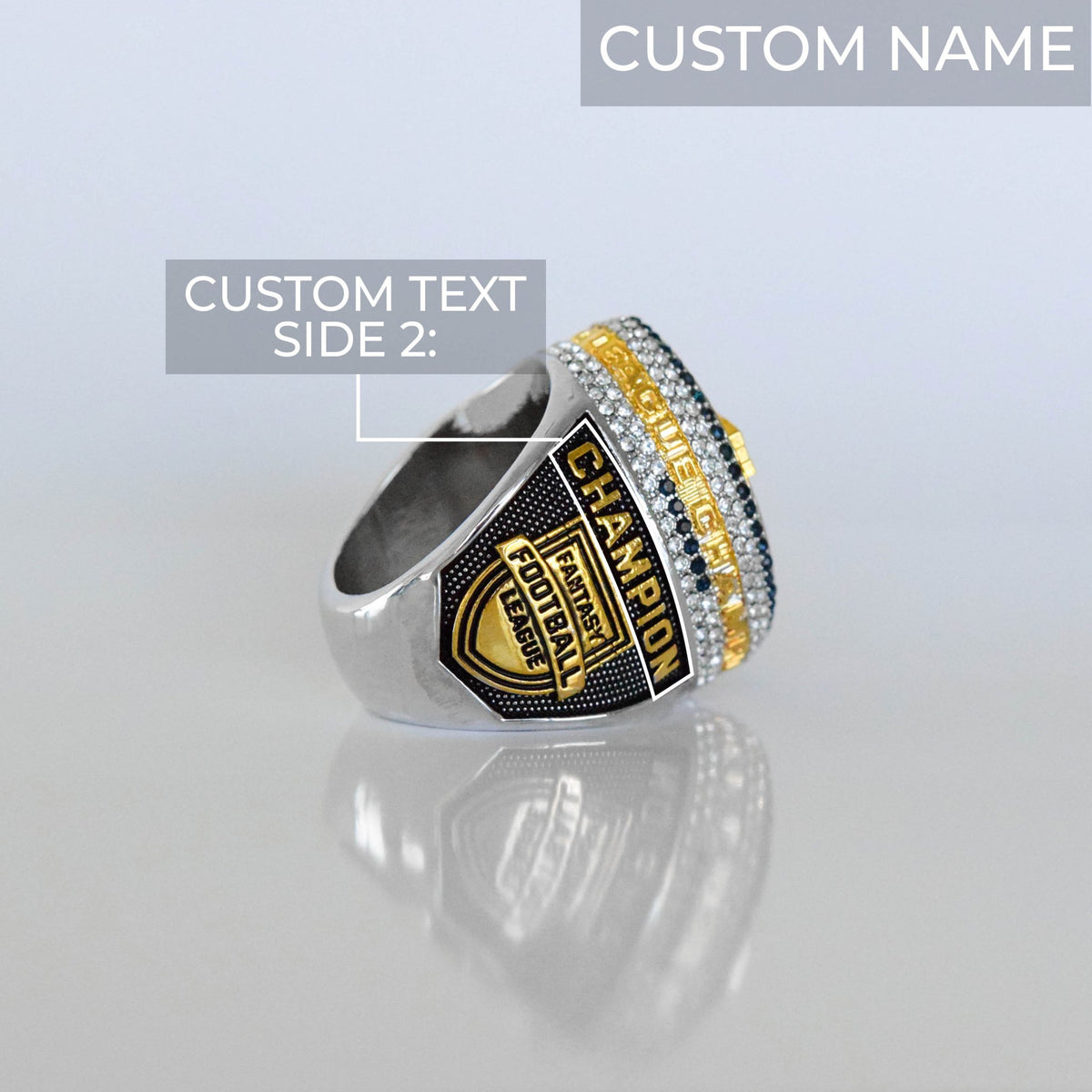 Fantasy Football League (2024) - CUSTOM NAME (2 Custom Sides) Championship Ring (Football Helmets Design) - Fox - Rings