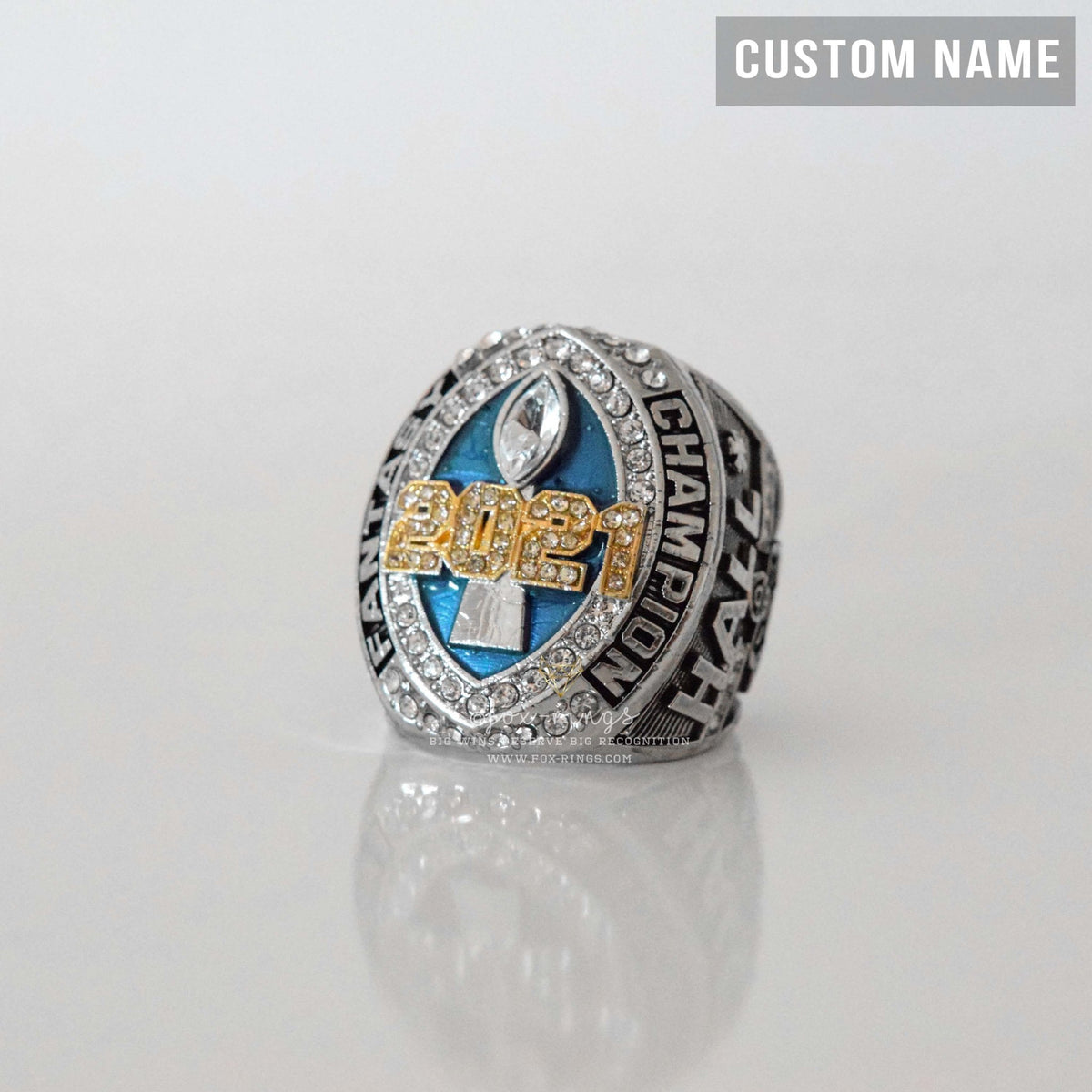 FFL FANTASY Football Champion 2021 (FoxRings Exclusive) CUSTOM NAME (Colored Top) Championship Ring (2 Custom Sides) - Fox - Rings