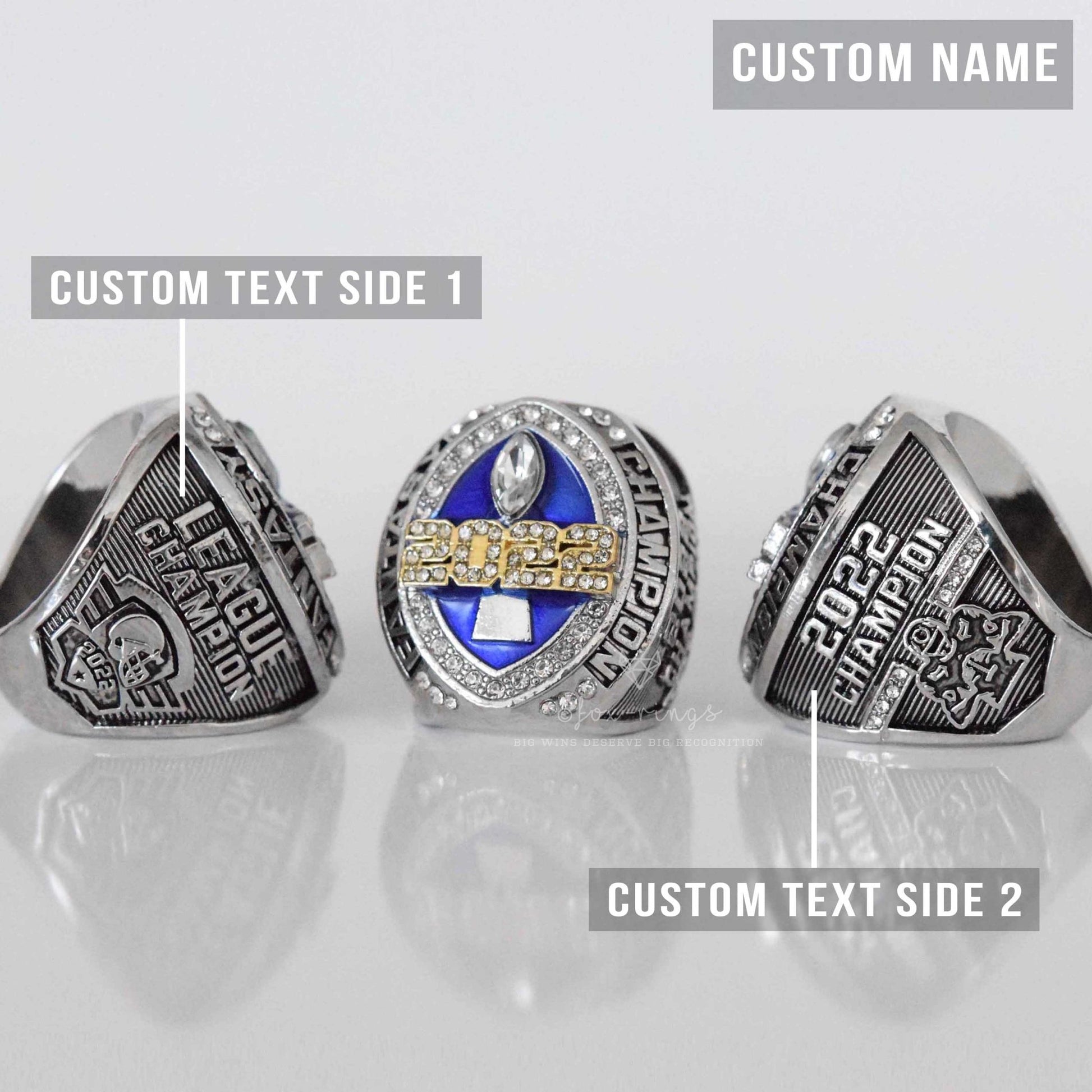 FFL FANTASY Football Champion 2022 (FoxRings Exclusive) CUSTOM NAME Championship Ring (2 Custom Sides) - Fox - Rings