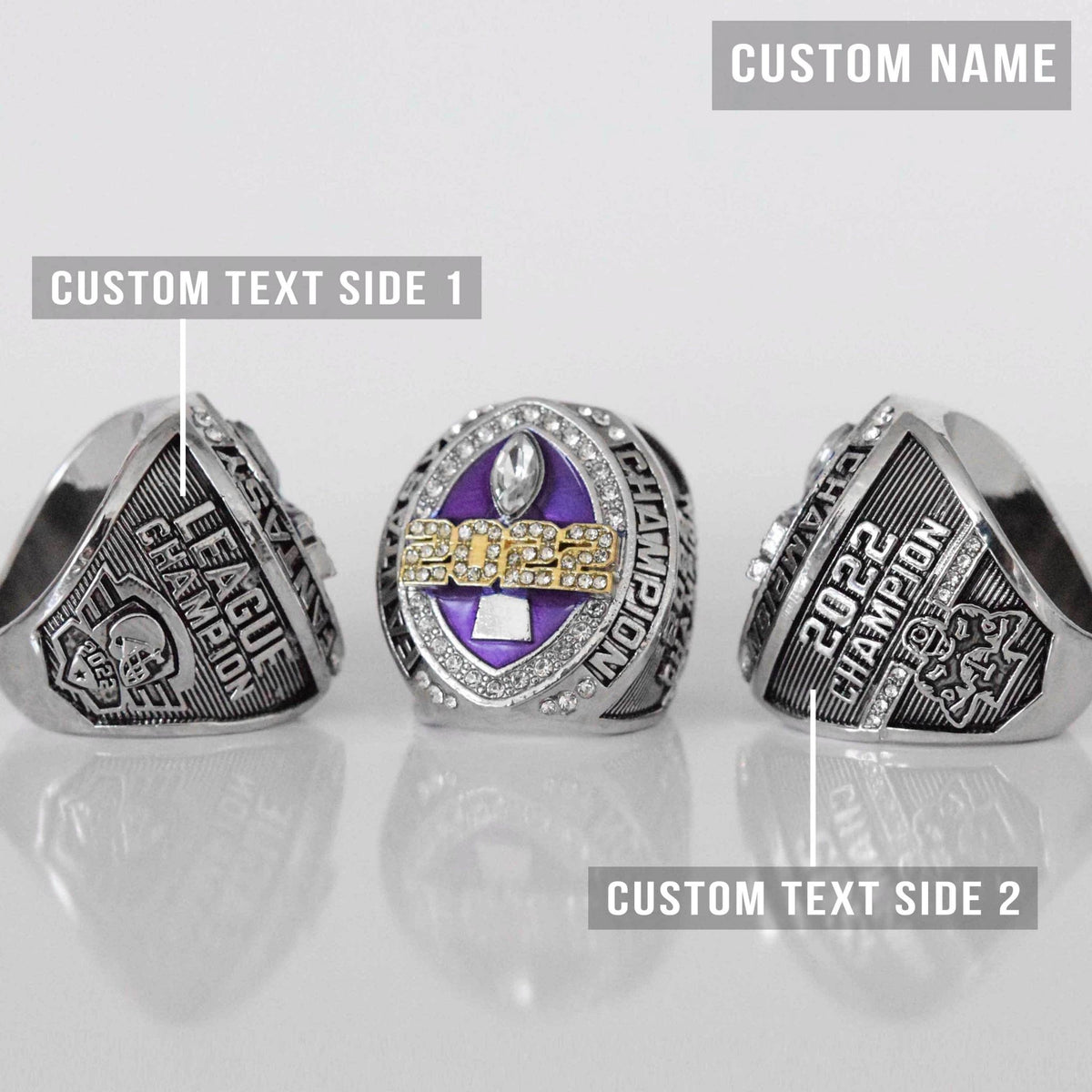 FFL FANTASY Football Champion 2022 (FoxRings Exclusive) CUSTOM NAME (Colored Top) Championship Ring (2 Custom Sides) - Fox - Rings