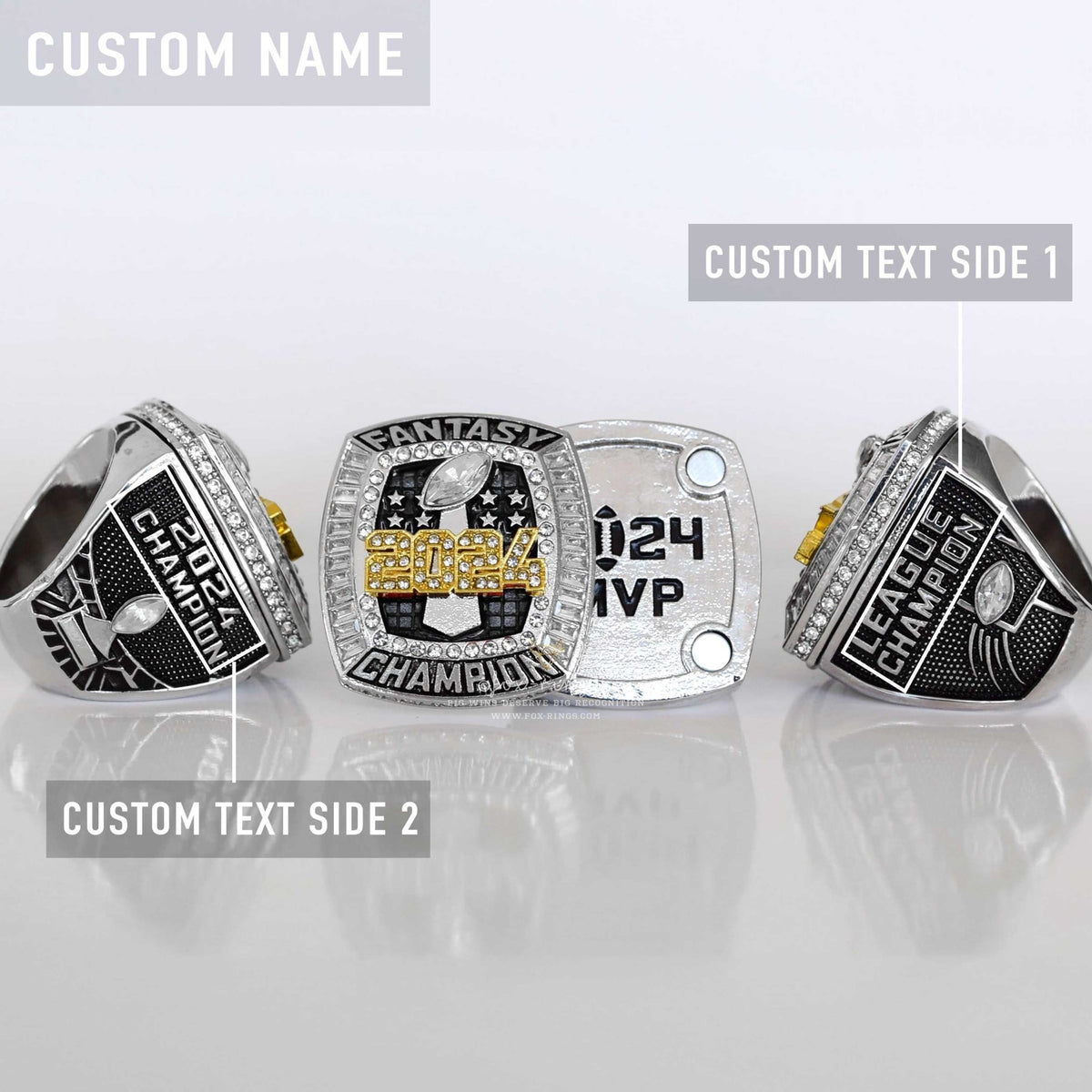 Flagship 2024 Fantasy League Champion CUSTOM NAME (2 Custom Sides) - FoxRings Exclusive - FFL Football Championship Ring - Fox - Rings