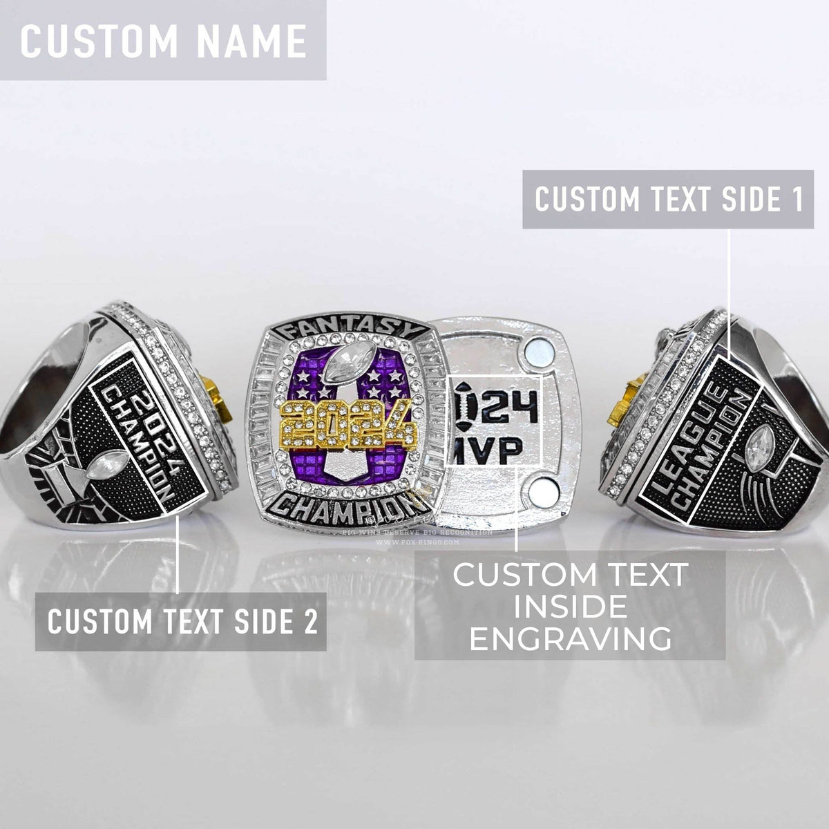 Flagship 2024 Fantasy League Champion CUSTOM NAME (2 Sides and Inside) - FoxRings Exclusive - FFL Football Championship Ring - Fox - Rings