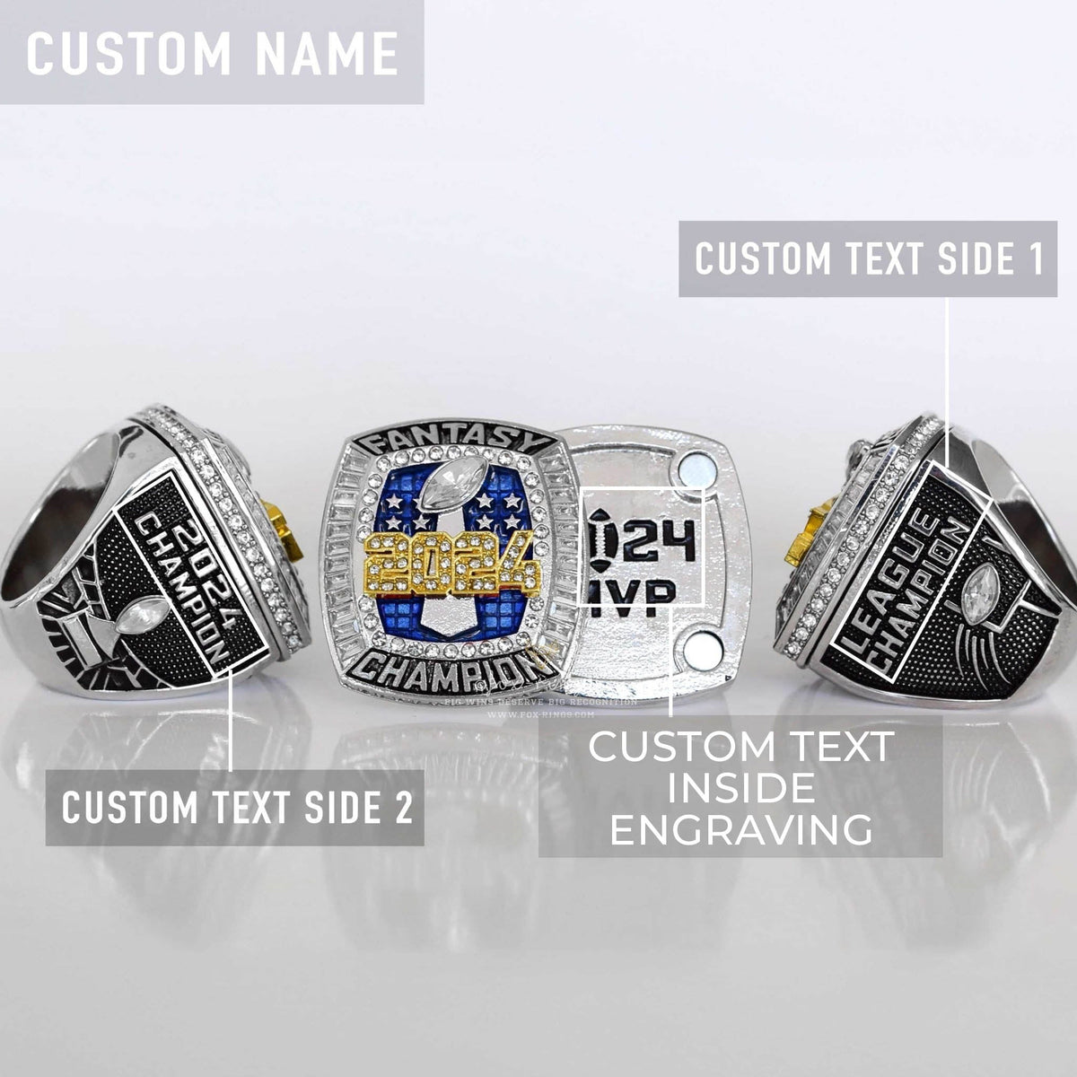 Flagship 2024 Fantasy League Champion CUSTOM NAME (2 Sides and Inside) - FoxRings Exclusive - FFL Football Championship Ring - Fox - Rings