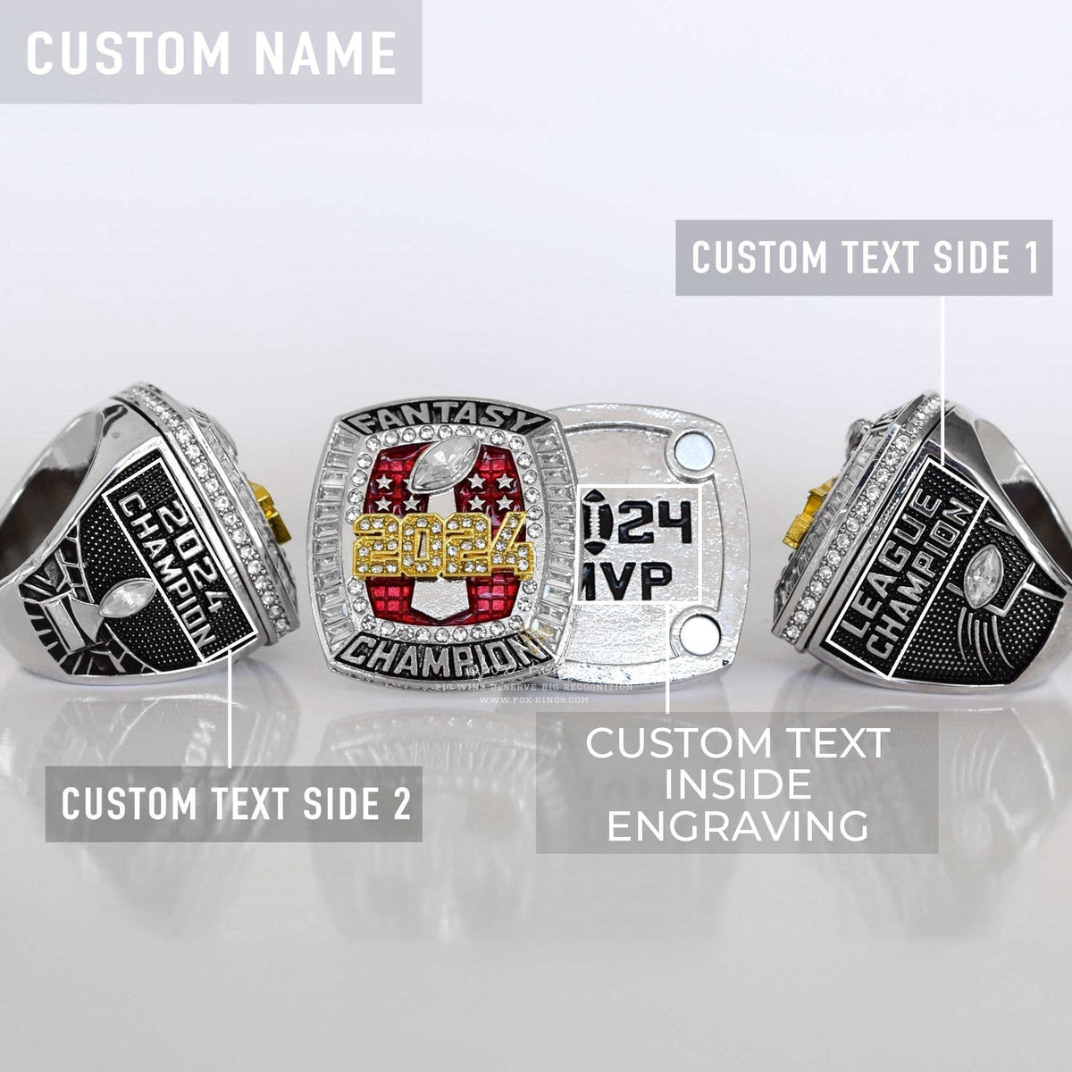 Flagship 2024 Fantasy League Champion CUSTOM NAME (2 Sides and Inside) - FoxRings Exclusive - FFL Football Championship Ring - Fox - Rings