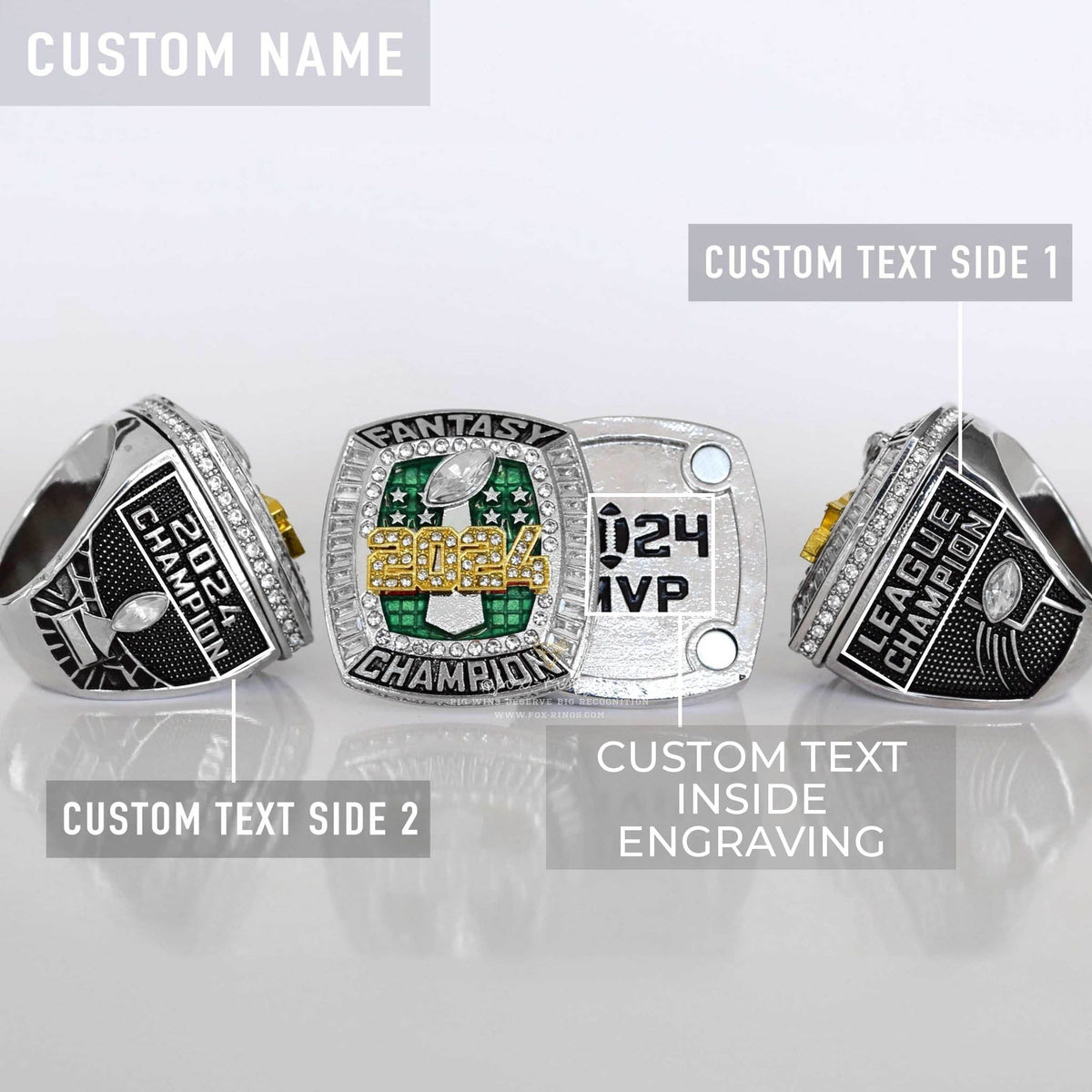 Flagship 2024 Fantasy League Champion CUSTOM NAME (2 Sides and Inside) - FoxRings Exclusive - FFL Football Championship Ring - Fox - Rings