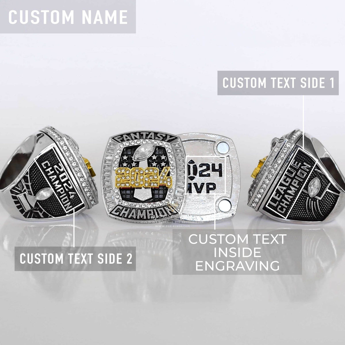 Flagship 2024 Fantasy League Champion CUSTOM NAME (2 Sides and Inside) - FoxRings Exclusive - FFL Football Championship Ring - Fox - Rings