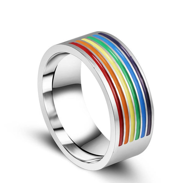 LGBTQ Pride Ring (Stainless Steel) Rainbow Ring - Fox - Rings
