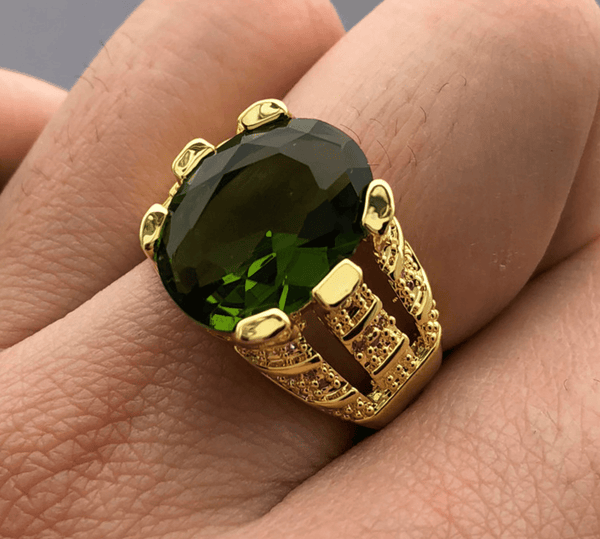 Limestone Green Bishop Ring (Stainless Steel) Cubic Zirconia Gemstone - Fox - Rings