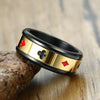 Matte Black (Stainless Steel) Poker Gambling Ring (With Suit Spinner) - Fox - Rings