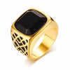 Men's Royal Blue CZ Rhinestone (Stainless Steel) Signet Ring - Checkerboard Sides - Fox - Rings