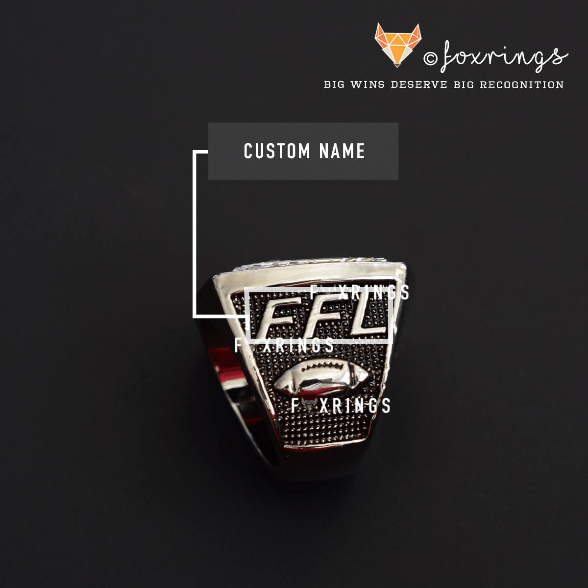 PREMIUM FFL - Fantasy Football League (2019) - CUSTOM NAME Championship Ring - Fox - Rings