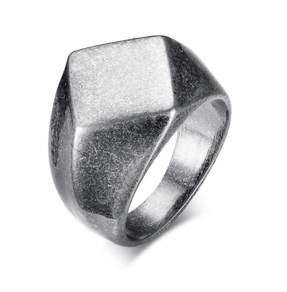 Rhombus Signet Silver Stainless Steel ring - Motorcycle Club Biker Ring - Fox - Rings