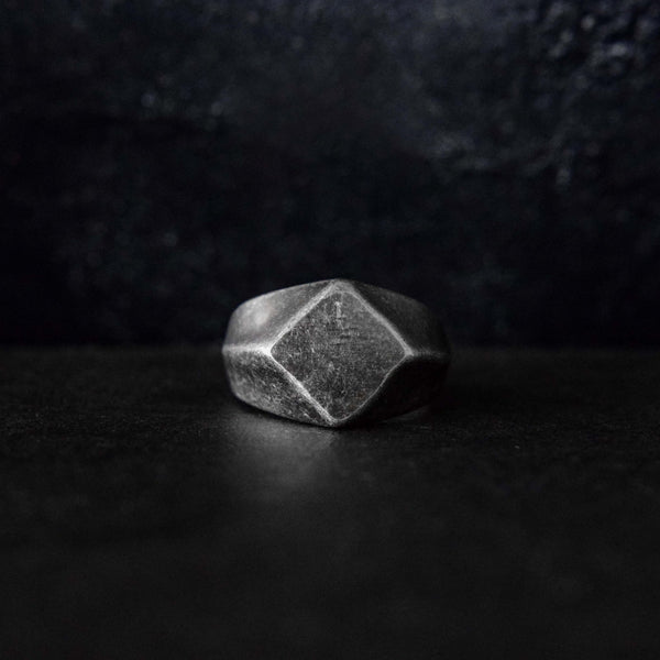 Rhombus Signet Silver Stainless Steel ring - Motorcycle Club Biker Ring - Fox - Rings