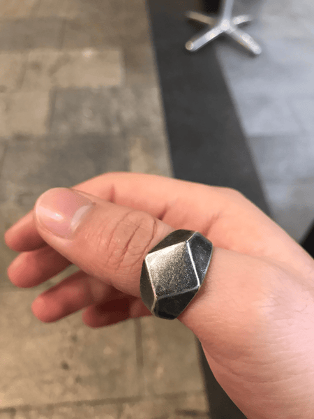 Men's Signet Biker Ring - Brushed Matte Stainless Steel, Size 8, Silver With Black Enamel