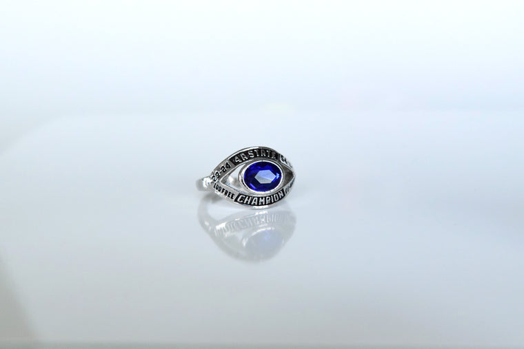 Custom team championship rings in a row