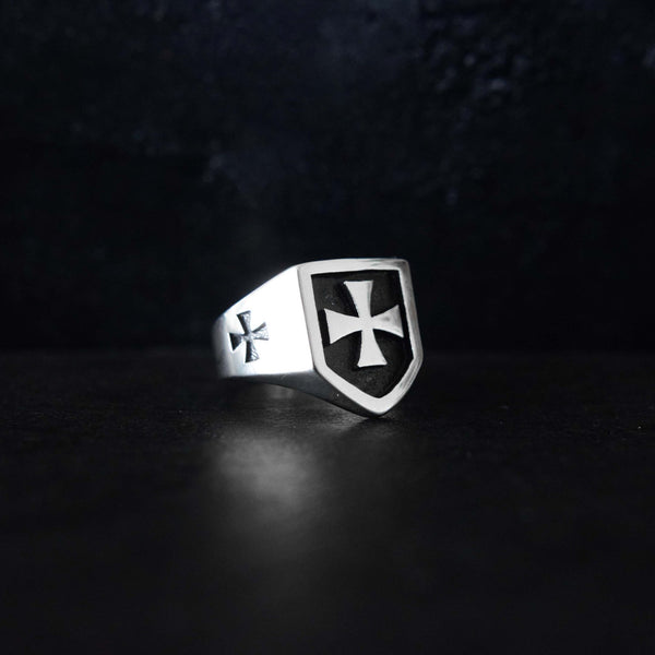 Stainless Steel & Enamel Motorcycle Club Biker Ring – Orange Face, Square Shape (Sizes 7-15)